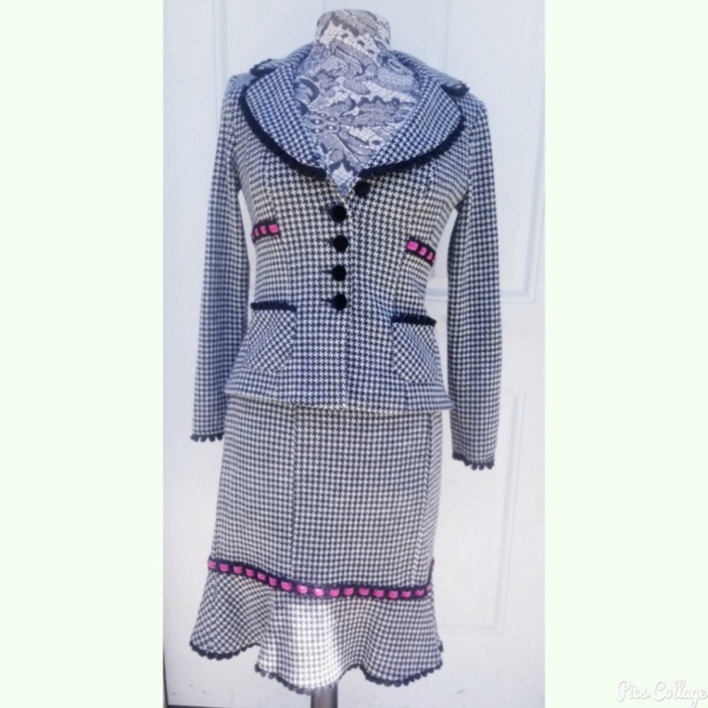 Nanette Lepore Houndstooth Wool blend blazer set